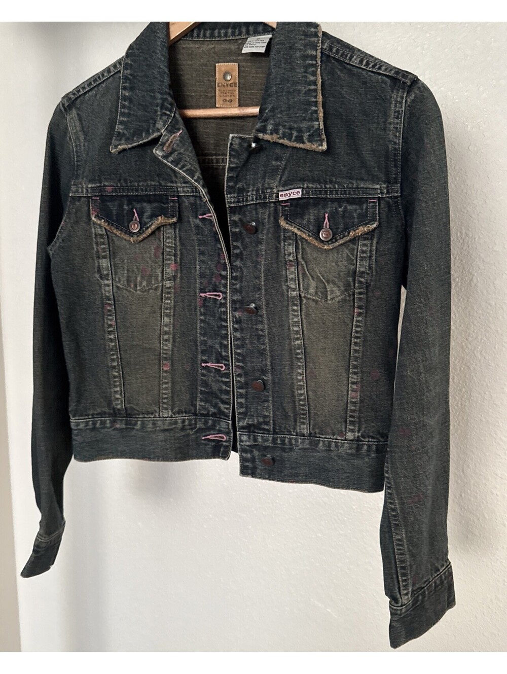 Vintage ENYCE WONENS Denim Jeans Trucker Jacket With Pink
